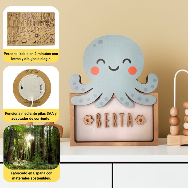 Lampara Infantil Personalizada Pulpo - Nanetes